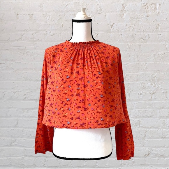 Free People Orange Floral Open Back Top - Picture 2 of 6